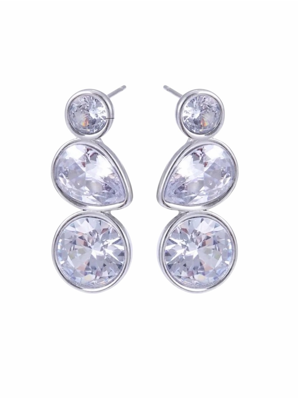 Triple-Cut Clear Crystal Drop Stud Earrings NWT 18KT Gold Plated PVD - Picture 1 of 2